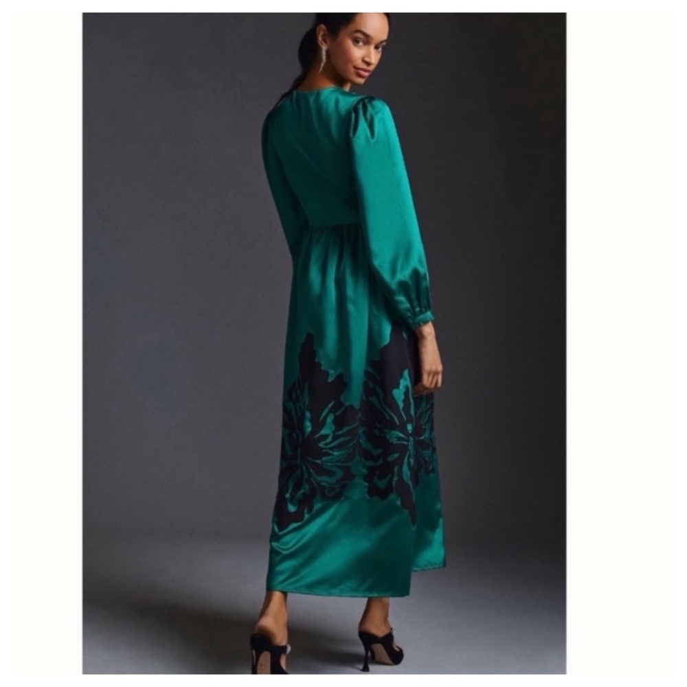 NWT Ssle Anthropologie Nikasha Emerald Green Embroidered Appliqué Maxi Dress - Picture 6 of 14